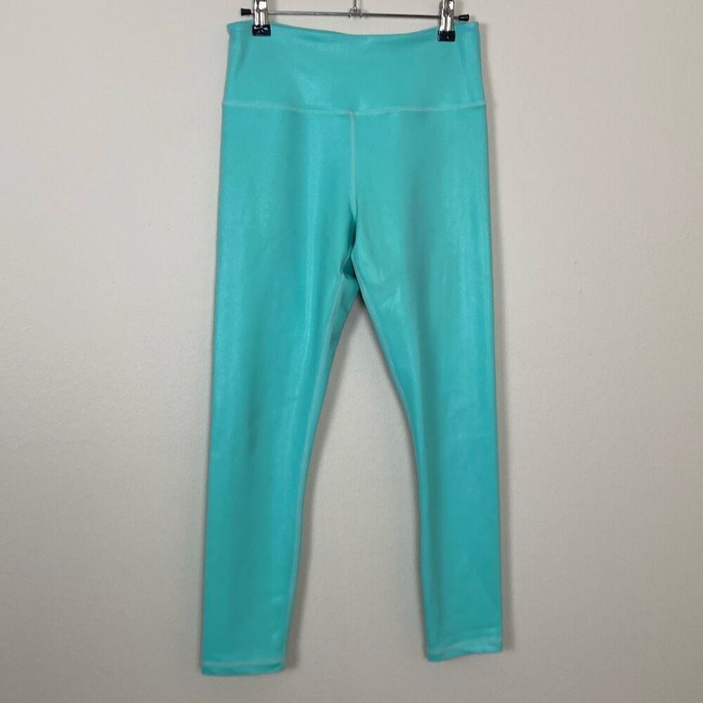 Zyia Active Turquoise Metallic Shimmer High Waisted Leggings Size 6-8 (N12)